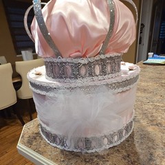 Pink & Silver Satin Crown Round Lined Card Box with Lid