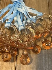 baby shower amber color pacifiers your choice of Blue or Pink ribbon 12pcs
