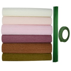 57 PCS Brown Crepe Paper Flower DIY Kit Rolls Sheets Floral Iron Wires
