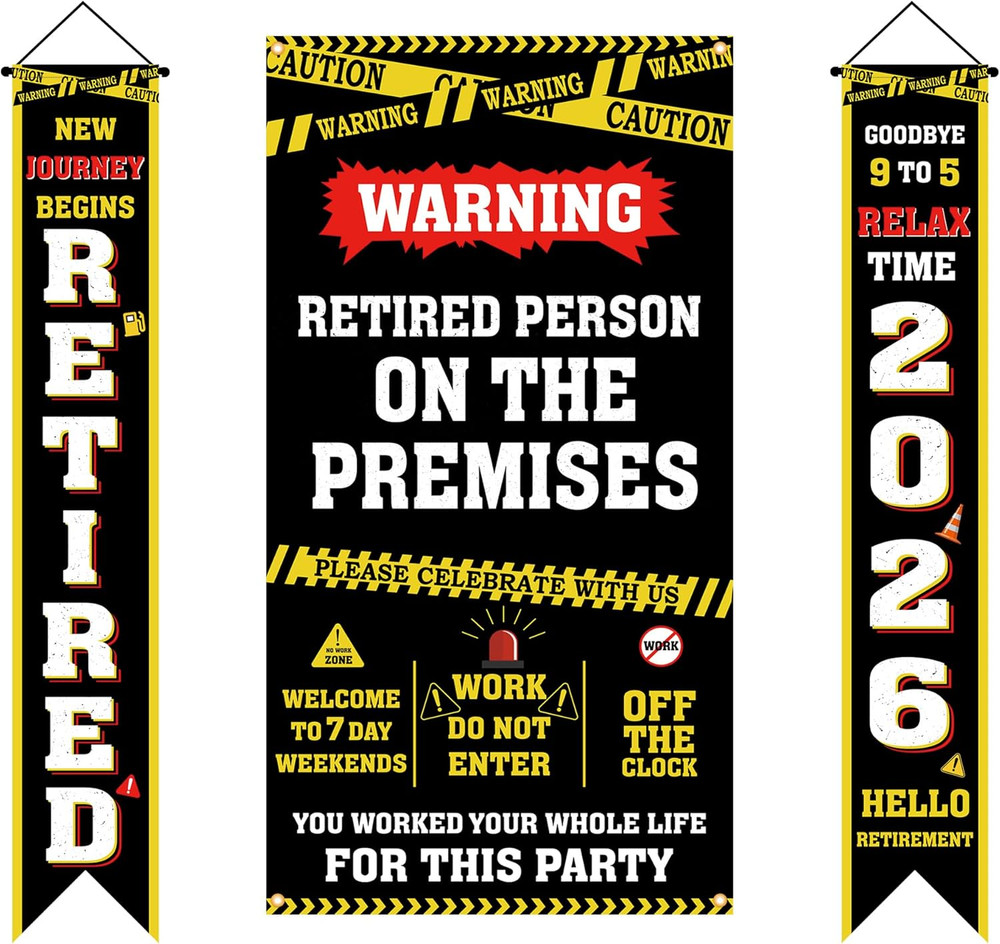 Retirement Party Decorations – Funny Caution Banner for Coworker Farewell