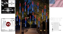 Patriotic Red Blue White Meteor Shower Rain Lights, 24 Tubes