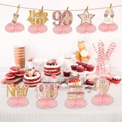 Happy 90th Birthday Honeycomb Centerpieces Table Toppers Rose Gold 9 PCS