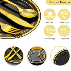 350pcs Black and Gold Dinnerware Set for 50 Guests, Graduation Plates, Black …
