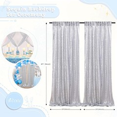 Silver Sequin Backdrop Curtains 2 Panels 2ftx8ft Birthday Sequin Curtain for