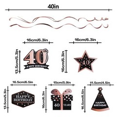 Happy 40th Birthday Decorations 12 Pcs Black Rose Gold Foil Swirls Forty Years