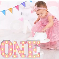 Light up Letter ONE Plastic Marquee Number Lights Birthday 3pc New Pink