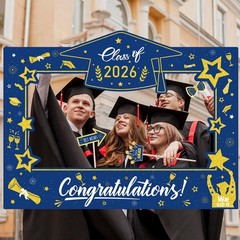 Graduation Decorations Class of 2026 Photo Booth Props – Blue and Gold 2026 Grad