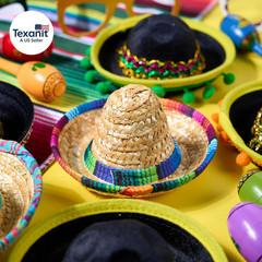 6 PCS Cinco De Mayo Fiesta Fabric and Straw Sombrero Headbands Party Costume for