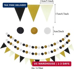 ZERODECO Party Decoration, 21 Pcs Black and Gold Hanging Paper Fans, Pom Poms Fl