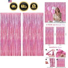 2 Pack Glitter Pink Backdrop, 3.28 FT x 7.05 FT Birthday Party Decorations, L…
