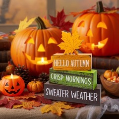 4 Pcs Fall Decor Wooden Tiered Tray Decor Maple Leaf Autumn Decorations Gifts…