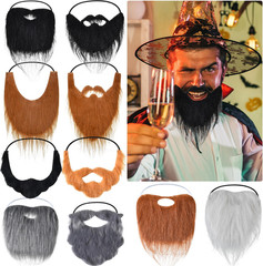 10 Pcs Fake Beards Costume Old Man Mustache Costume for Jesus Beard Halloween Fu
