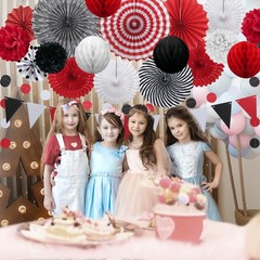 23Pcs Red Black Party Decorations with Hanging Fans Honeycomb Balls