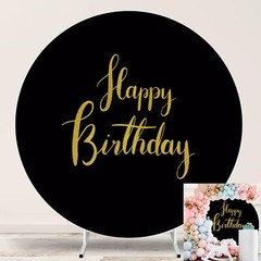Gold Happy Birthday Sign Round Backdrop Cover 7.2ft,Black Round Backdrop Cove…