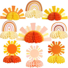 9PCS Boho Sun Honeycomb Centerpieces Boho Rainbow Party Decorations First Trip a