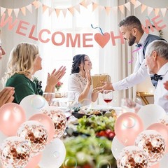 15 Pcs Welcome Home Banner Kit: Rose Gold Glitter Back Balloon 15pack