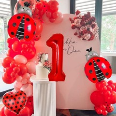 Ladybug 1st Birthday Balloon Set – 5 Pcs Giant 40 Inch Red Number One Foil Ba…
