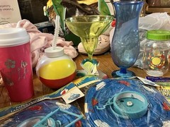Misc. Items For Hawaiian/Luau Party/Pool, 16 Pcs, Straw Hat, Cups, Lei, Lanterns