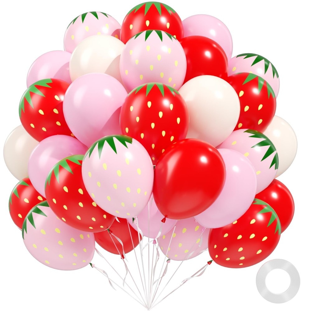 60pcs Strawberry Balloons 12inch with Sand White Pink and Red Balloons for St…
