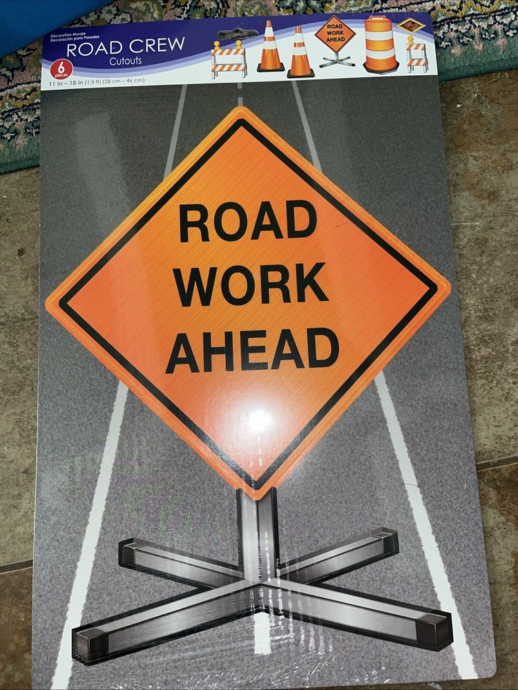 Road Crew Sign Construction Site 6 Props 11 In- 18 In Party Decoration Birthday