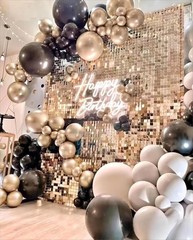 Champagne Gold Shimmer Wall Backdrop, 30cm*30cm*24 Pcs Square Sequin Panels, Lig