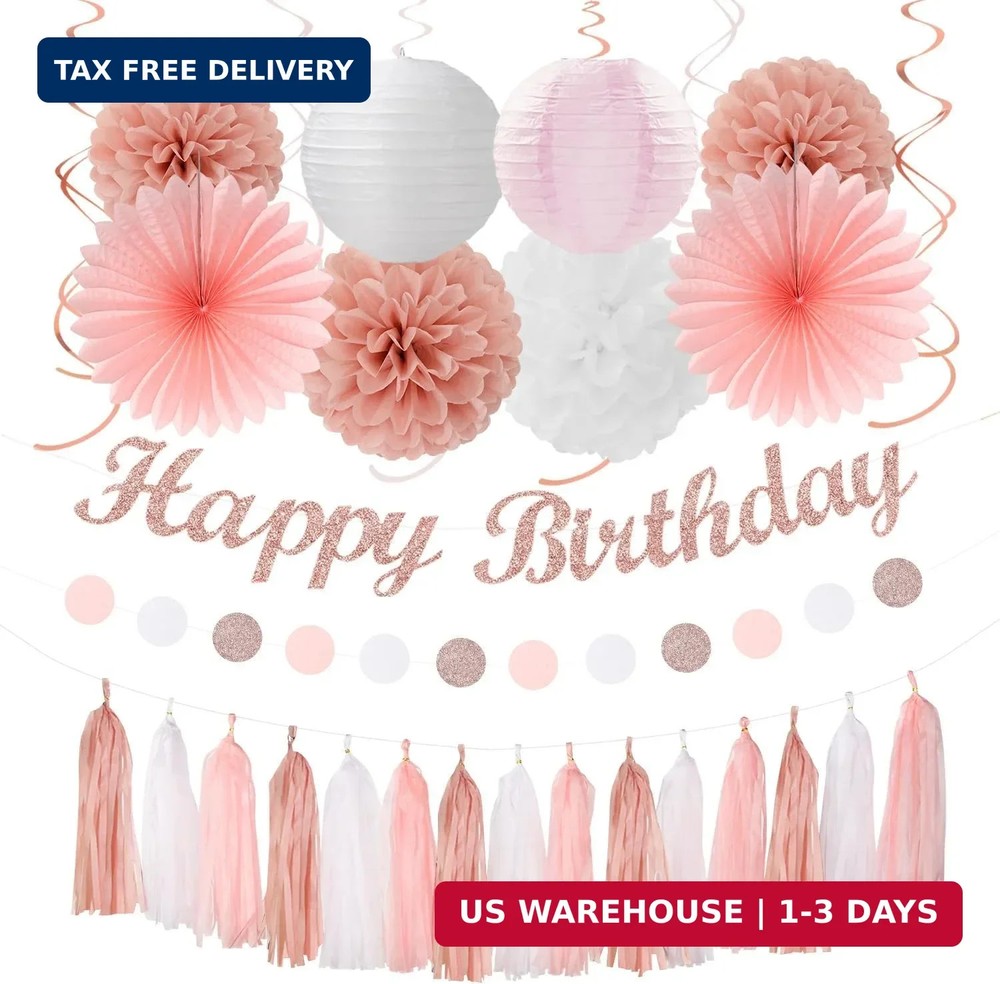 Rose-Gold Pink-White Happy Birthday Party-Decorations – 31pcs Sweet First 16 18t