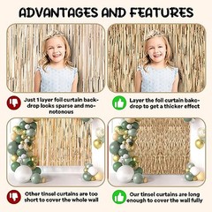2 Pack Foil Fringe Backdrop Curtains, 39.6″W x 98.4″L (Pack of 2) Champagne