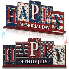 Reversible Patriotic Wooden Sign – 4th of July & Memorial Day Table Decor, Red W