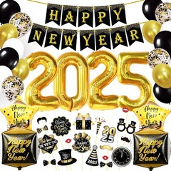 Stunning 76-Piece Black and Gold New Year Decorations for 2025 Celebration