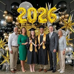 2026 Graduation Balloon Garland Arch Kit, Black Gold Silver Balloon Arch Clas…