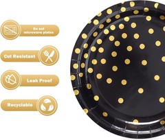 Chic Black and Gold Disposable Dessert Plates – 50 Count for Birthdays & Events