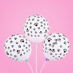 Paw Prints-A-Round Biodegradable Latex Balloons, White with Black paw prints …