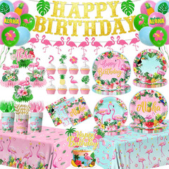 Flamingo Birthday Decorations – 193Pcs Tropical Luau Hawaiian Themed Banner Tabl