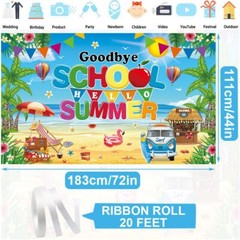 Hello Summer Decorations Goodbye School Beach Backdrop Banner Gift 72″x44″