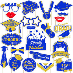 2026 Graduation Photo Booth Props, Blue Gold Graduation Photo Booth Prop, Funny