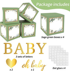 Baby Shower Boxes with Letters, 4Pcs Sage Green Baby Shower Decorations for Boy