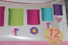 First Birthday Girl Paper Lantern Garland Pink Purple Green Blue 1 Piece 12 Feet