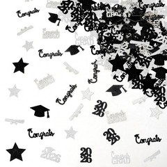200 PCS Black Silver Graduation Table Confetti Glitter Cap Class Of 2026
