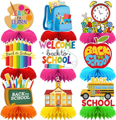 Back to School Table Decorations 9 PCS, Back to School Honeycomb Centerpiece Tab