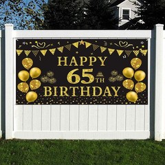 65th Birthday Backdrop Gold and Black 5.9 X 3.6 Fts Happy Birthday Party Deco…
