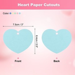 100PCS Heart Paper Cutouts 2.5 Inch with 100PCS Ribbon Blue Green Pink