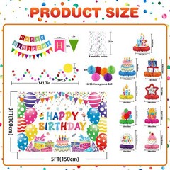 Birthday Decorations Kit Birthday Party Banner Honeycomb Balls Metallic Hanging