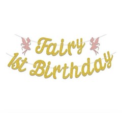 Fairy 1st Birthday Party Decoration Set Pink Gold White Floral Backdrop Banners