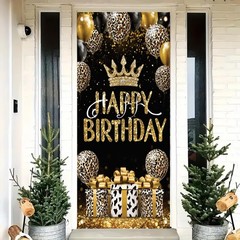 Happy Door Cover Banner Leopard Balloon Crown Gold Glam Party Art 71×35 Inch …
