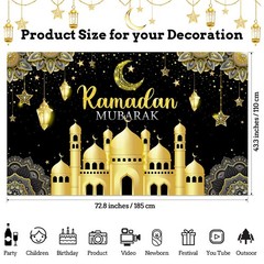 Boyiee Ramadan Mubarak Decorations Backdrop Banner Muslim One Size, Black