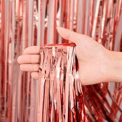 2 Pack Gold Foil Fringe Backdrop Curtains, 39.6″W x 98.4″L (Pack of 2) Rose