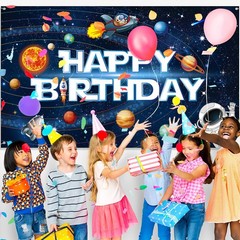 Sumind Space Happy Birthday Decorations 72.8 Inchesx43.3 Inches, Multicolor