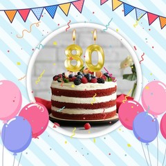 80th Birthday Candles for Cake,Birthday Decorations Him Medium, Gold