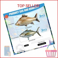6 Pcs Fish Balloons,Inflatable Realistic Carp Tuna Fish Balloons for Gone Fishin