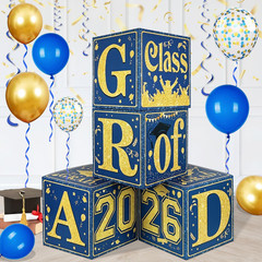 Blue and Gold Graduation Decorations Class of 2026 Graduation Boxes Royal Blue C
